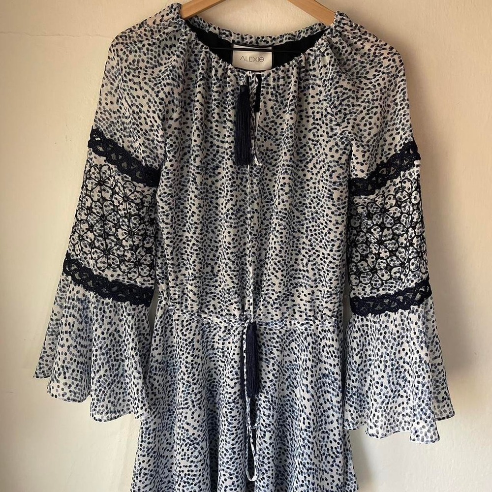 Alexis Polka Dot Mini Dress Ballon Sleeve Size Small